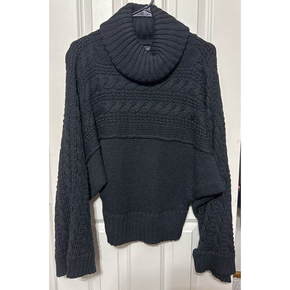 Moda International S Black Heavy Cable Knit Cowl Neck Sweater Oversized Sleeves